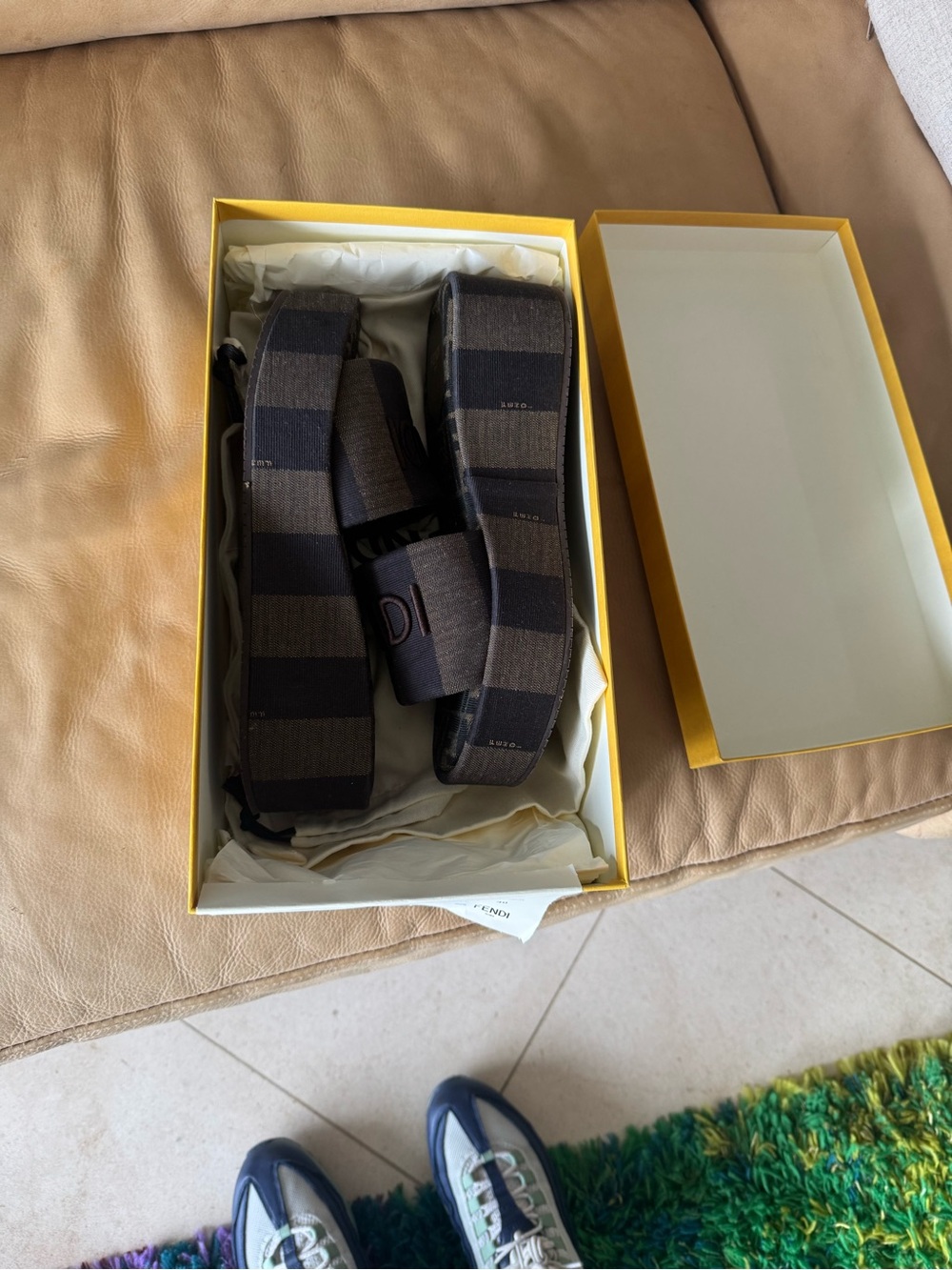 Fendi Sunshine Pequin Striped Platform Sandals - Picture 2 of 9